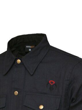 RIDERACT Men’s Black Flannel Motorcycle Shirt Riding Jacket with Armor